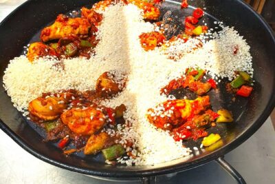 Madrid: Paella & Sangria Classes- Seafood, Chicken & Vegan option - Paella Prep: The Shared Chopping and Cooking Moment
