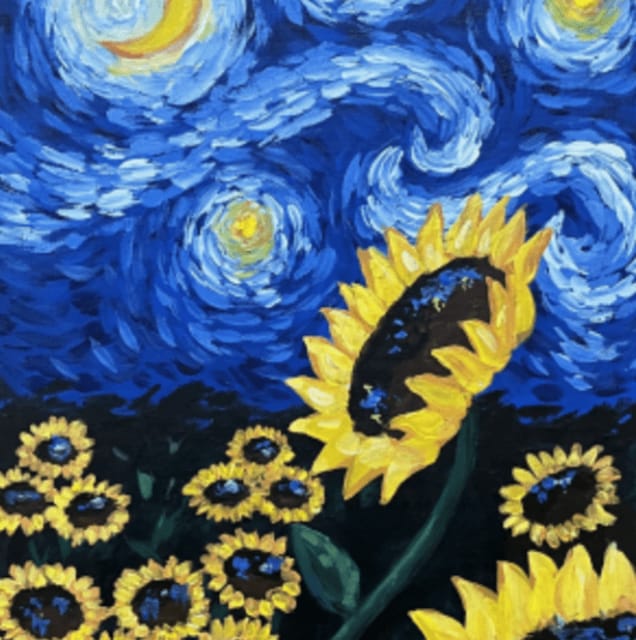 Madrid: Wine Gogh Glow Academy Paint and Sip Classes - Stage 2: learning acrylic basics while the theme comes alive